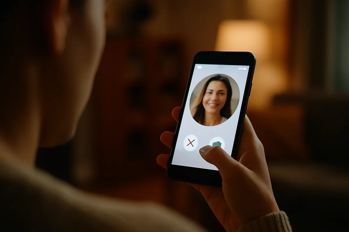 Person using a dating app on a smartphone in Mumbai